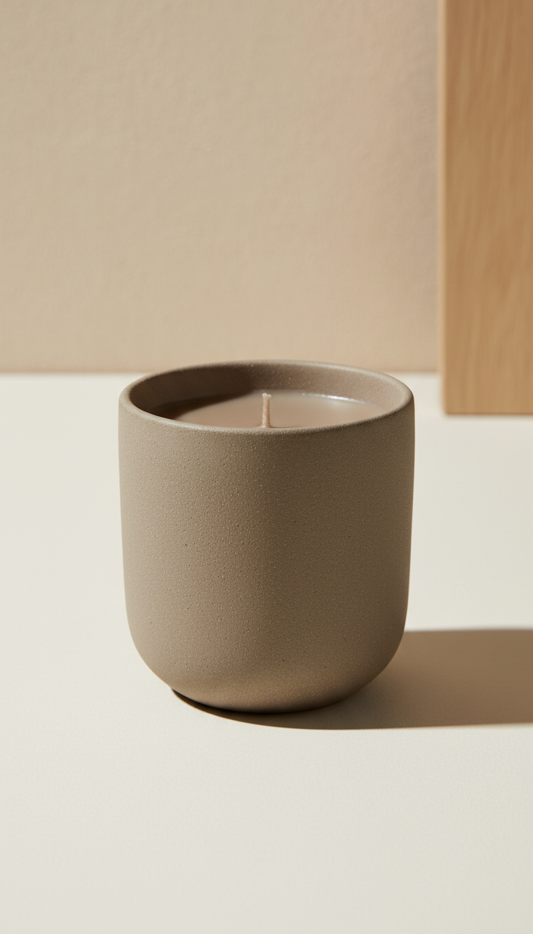 Taupe ceramic clay shadow candle