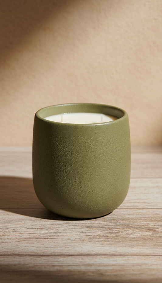 Olive ceramic verdant candle